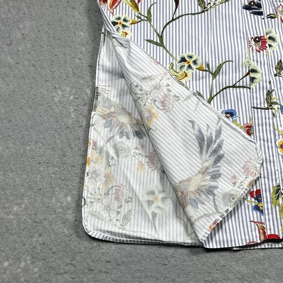 River Island Midi Skirt Womens Size 10 Blue White Stripe Floral Pockets Slit - Picture 5 of 12